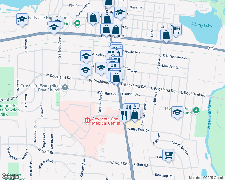 map of restaurants, bars, coffee shops, grocery stores, and more near in Lake County