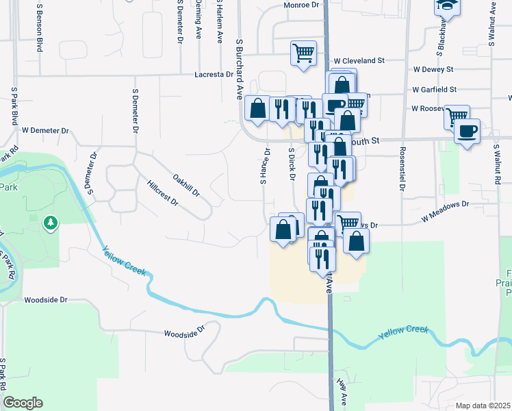 map of restaurants, bars, coffee shops, grocery stores, and more near 1757 South Hance Drive in Freeport