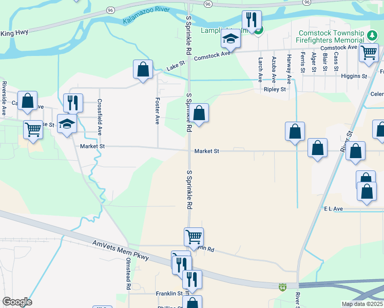 map of restaurants, bars, coffee shops, grocery stores, and more near 5014 Market Street in Kalamazoo