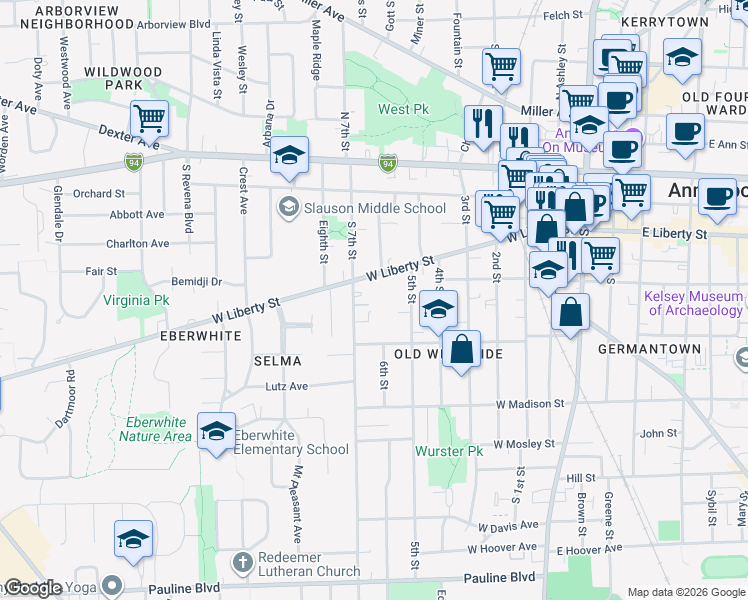 map of restaurants, bars, coffee shops, grocery stores, and more near 5 Keppler Court in Ann Arbor