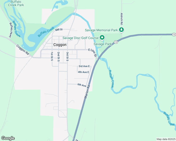 map of restaurants, bars, coffee shops, grocery stores, and more near 703 4th Avenue East in Coggon