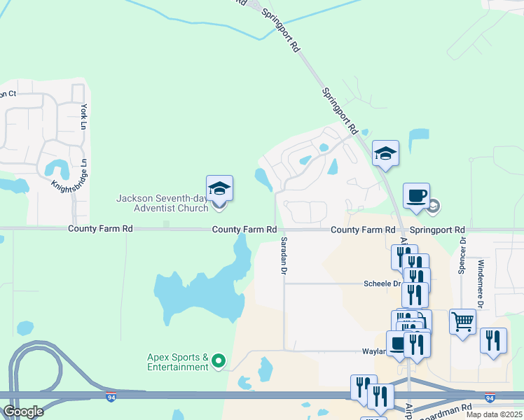 map of restaurants, bars, coffee shops, grocery stores, and more near 3300 County Farm Road in Jackson