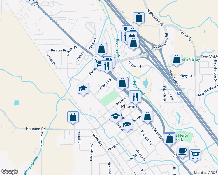 map of restaurants, bars, coffee shops, grocery stores, and more near 612 North Church Street in Phoenix
