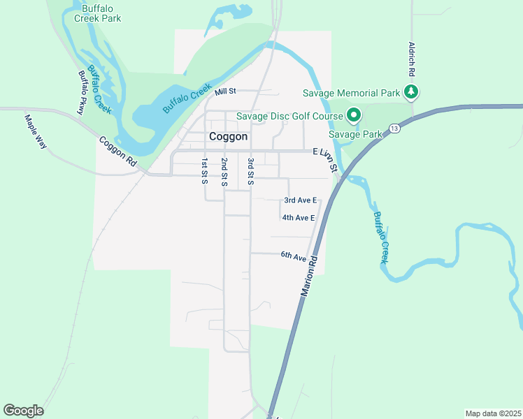 map of restaurants, bars, coffee shops, grocery stores, and more near 325 3rd St S in Coggon