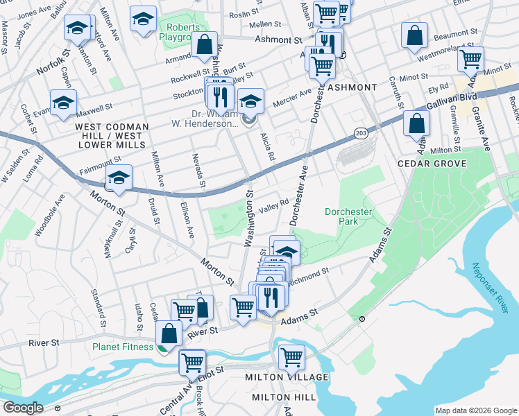 map of restaurants, bars, coffee shops, grocery stores, and more near 41 Valley Road in Boston