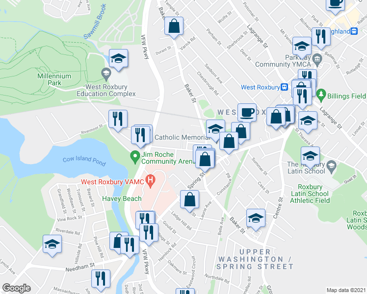 map of restaurants, bars, coffee shops, grocery stores, and more near 83 Gardner Street in Boston
