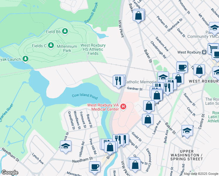 map of restaurants, bars, coffee shops, grocery stores, and more near in Boston
