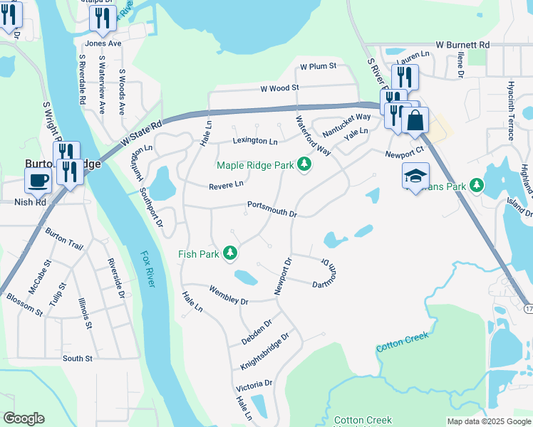 map of restaurants, bars, coffee shops, grocery stores, and more near 901 Portsmouth Drive in Island Lake