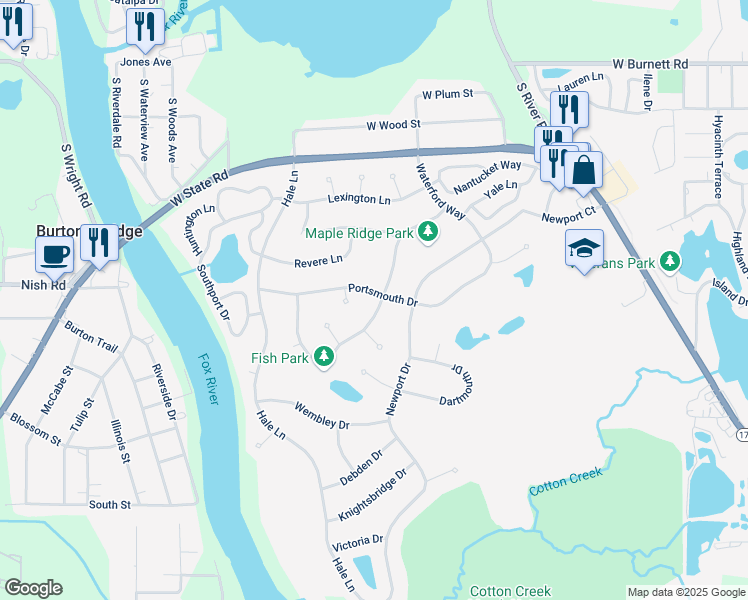 map of restaurants, bars, coffee shops, grocery stores, and more near 901 Portsmouth Drive in Island Lake
