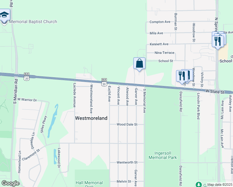 map of restaurants, bars, coffee shops, grocery stores, and more near 115 Vincent Avenue in Rockford
