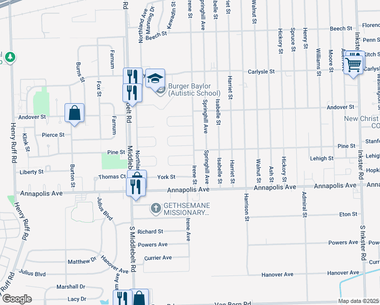 map of restaurants, bars, coffee shops, grocery stores, and more near 4306 Bridgeport Court in Inkster