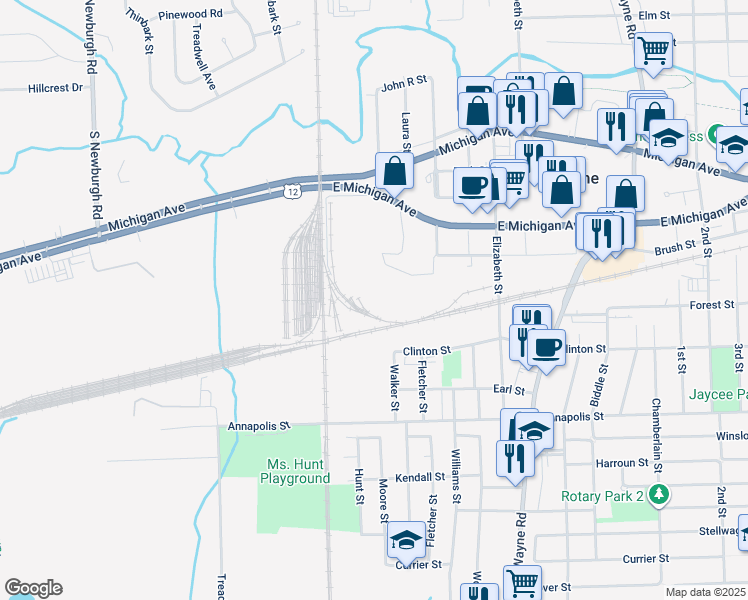 map of restaurants, bars, coffee shops, grocery stores, and more near in Wayne