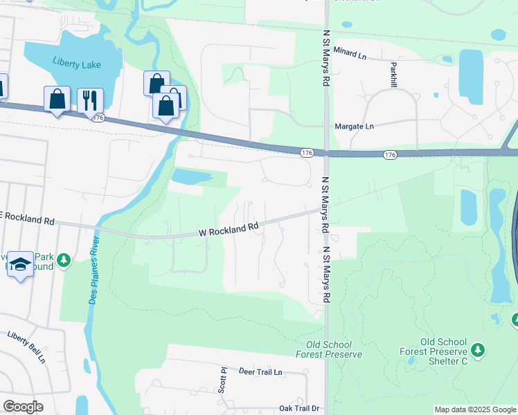 map of restaurants, bars, coffee shops, grocery stores, and more near 15192 West Rockland Road in Libertyville