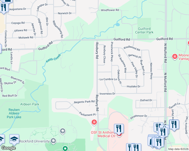 map of restaurants, bars, coffee shops, grocery stores, and more near 906 Roxbury Road in Rockford