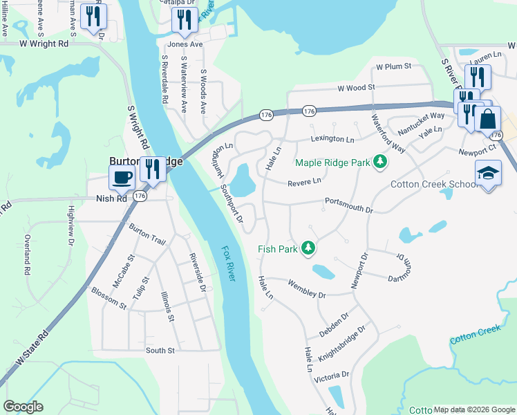 map of restaurants, bars, coffee shops, grocery stores, and more near 3719 Linden Drive in Island Lake