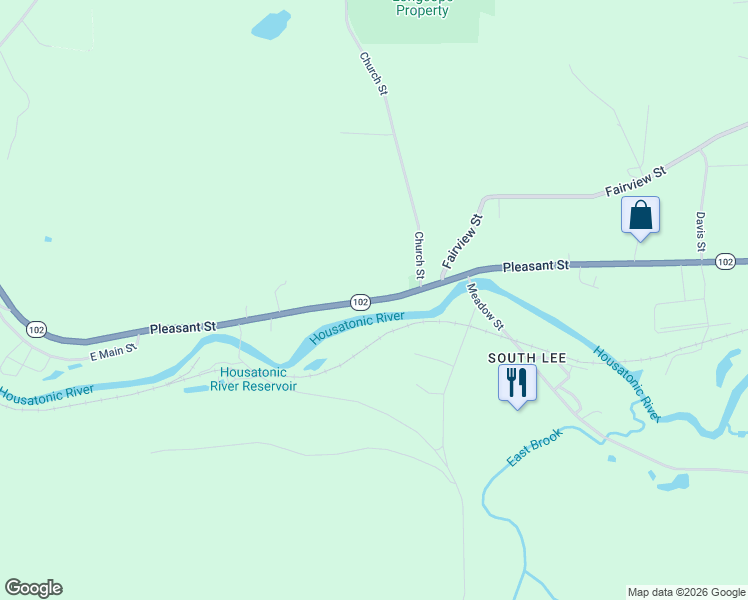 map of restaurants, bars, coffee shops, grocery stores, and more near Pleasant Street in Lee