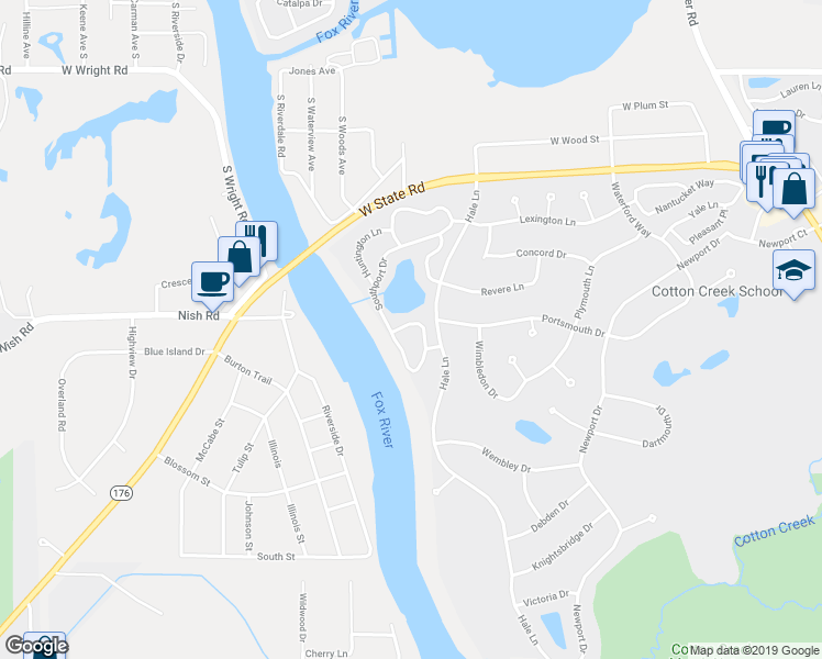 map of restaurants, bars, coffee shops, grocery stores, and more near 3719 Linden Drive in Island Lake