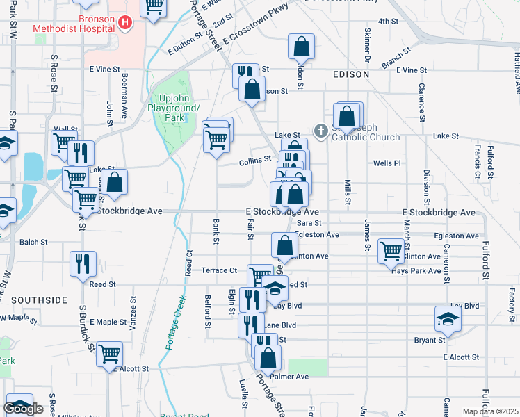 map of restaurants, bars, coffee shops, grocery stores, and more near 723 East Stockbridge Avenue in Kalamazoo