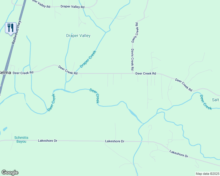map of restaurants, bars, coffee shops, grocery stores, and more near 815 Deer Creek Road in Selma