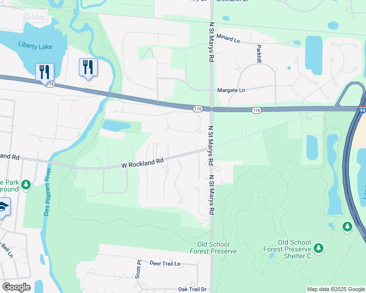 map of restaurants, bars, coffee shops, grocery stores, and more near 15110 West Rockland Road in Libertyville