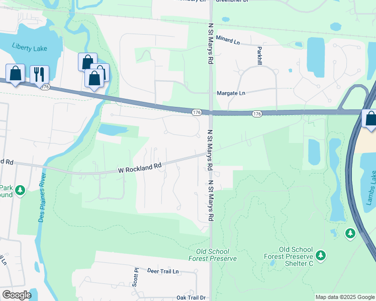 map of restaurants, bars, coffee shops, grocery stores, and more near 15110 West Rockland Road in Libertyville