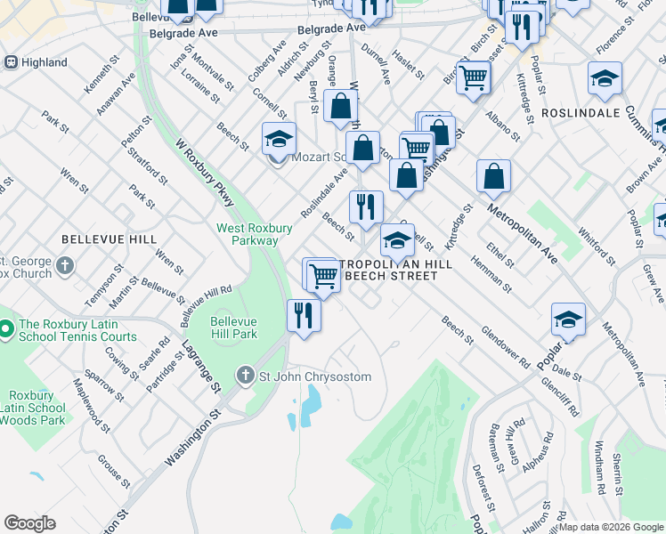 map of restaurants, bars, coffee shops, grocery stores, and more near 14 Haydn Street in Boston