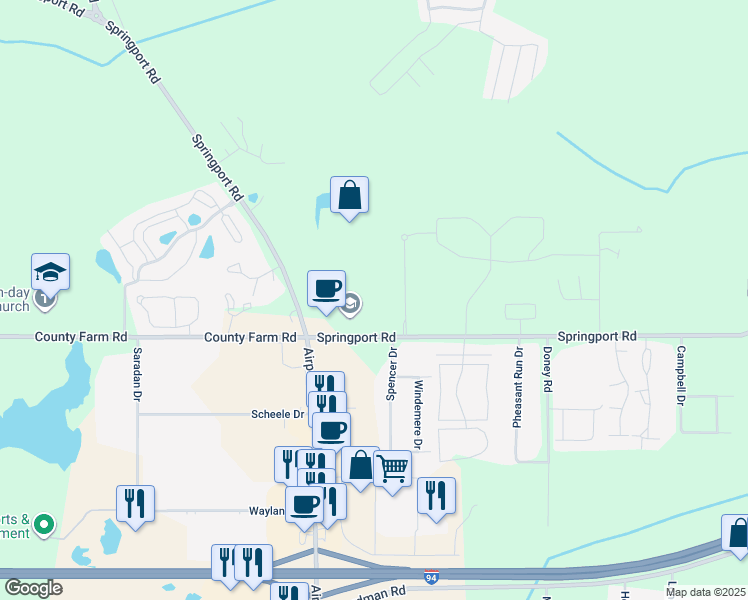 map of restaurants, bars, coffee shops, grocery stores, and more near 2761 Springport Road in Jackson