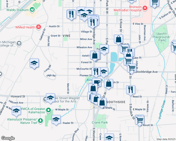 map of restaurants, bars, coffee shops, grocery stores, and more near 1410 South Westnedge Avenue in Kalamazoo
