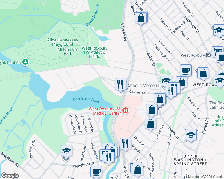 map of restaurants, bars, coffee shops, grocery stores, and more near in Boston