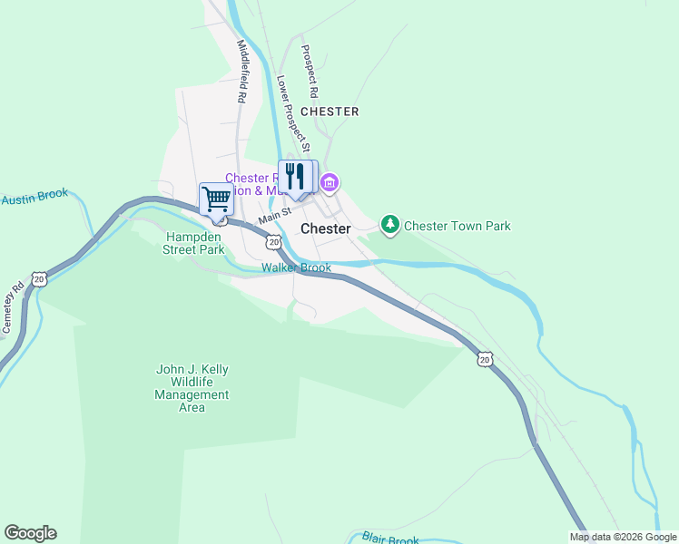 map of restaurants, bars, coffee shops, grocery stores, and more near 260 Huntington Road in Chester