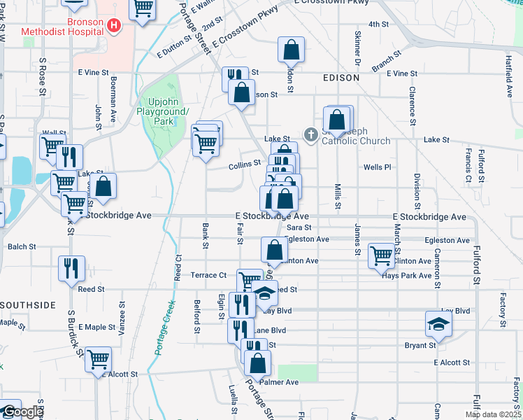 map of restaurants, bars, coffee shops, grocery stores, and more near 723 East Stockbridge Avenue in Kalamazoo