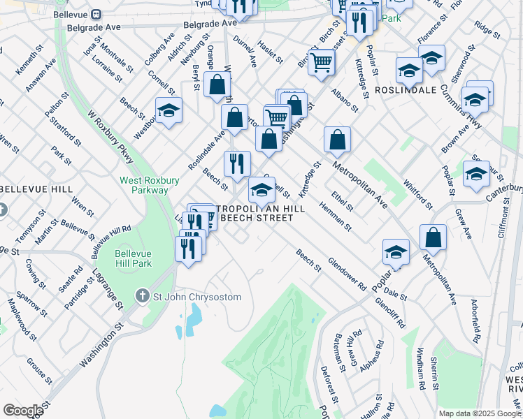 map of restaurants, bars, coffee shops, grocery stores, and more near 426 Beech Street in Boston