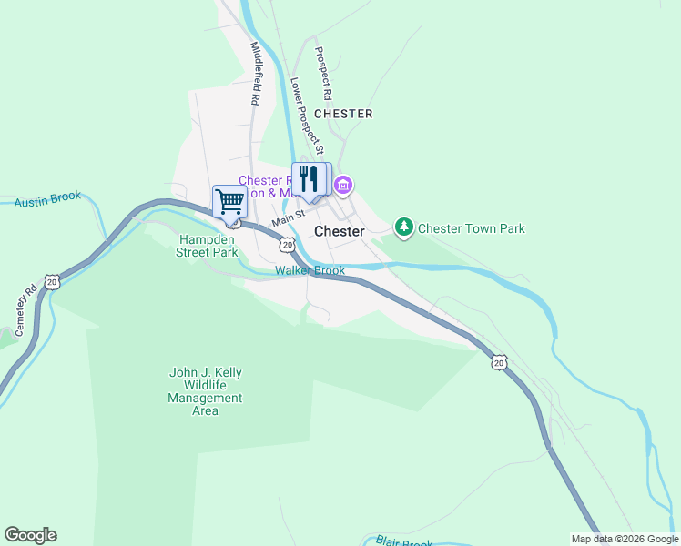 map of restaurants, bars, coffee shops, grocery stores, and more near 260 Huntington Road in Chester