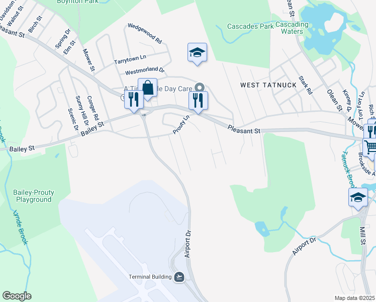 map of restaurants, bars, coffee shops, grocery stores, and more near 27 Brewster Road in Worcester