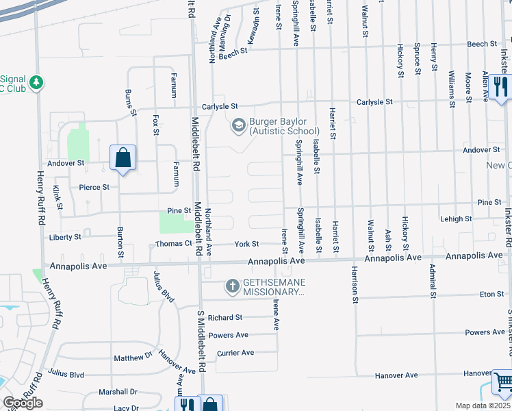 map of restaurants, bars, coffee shops, grocery stores, and more near 4340 Bridgeport Court in Inkster