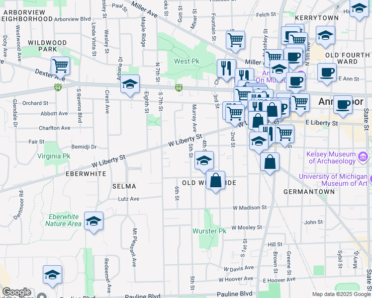 map of restaurants, bars, coffee shops, grocery stores, and more near 5 Keppler Court in Ann Arbor