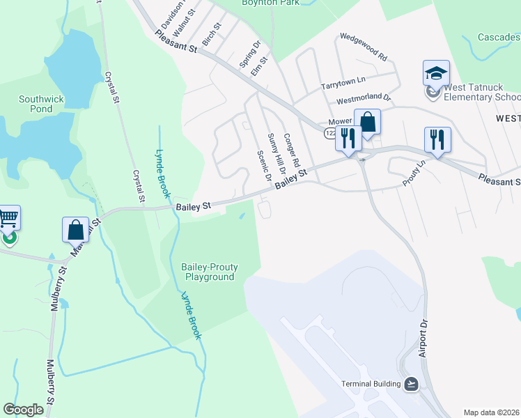 map of restaurants, bars, coffee shops, grocery stores, and more near 121 Bailey Street in Worcester