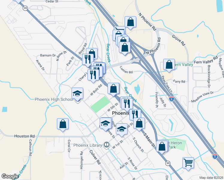 map of restaurants, bars, coffee shops, grocery stores, and more near 612 North Church Street in Phoenix