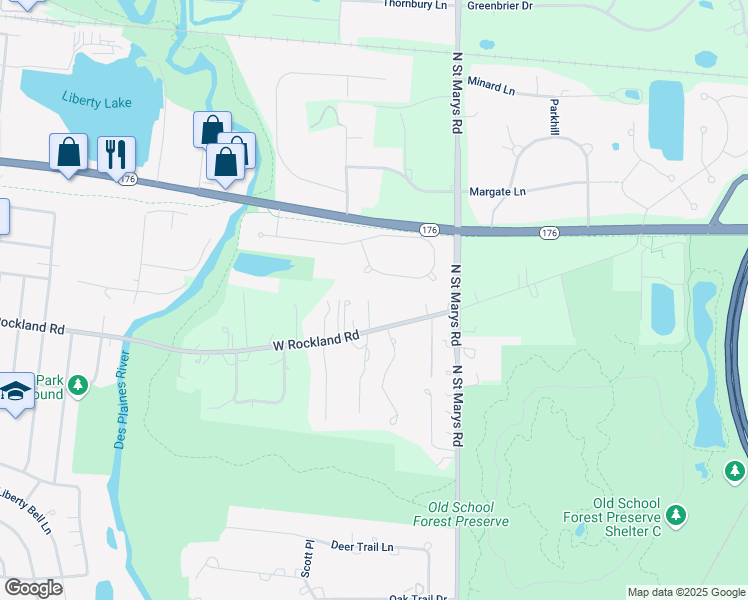 map of restaurants, bars, coffee shops, grocery stores, and more near 15192 West Rockland Road in Libertyville