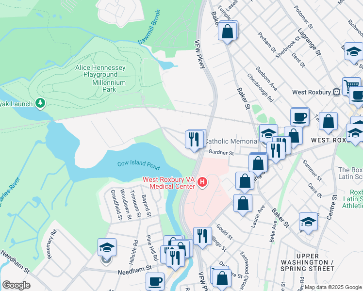 map of restaurants, bars, coffee shops, grocery stores, and more near in Boston