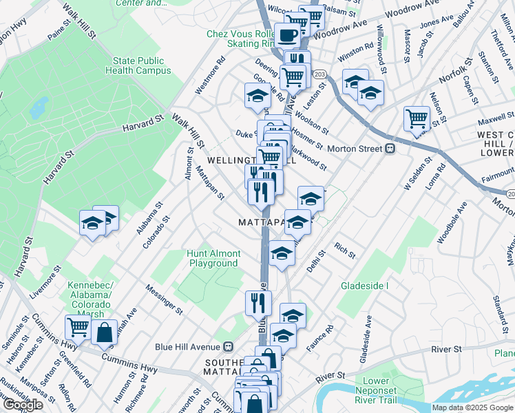 map of restaurants, bars, coffee shops, grocery stores, and more near in Boston