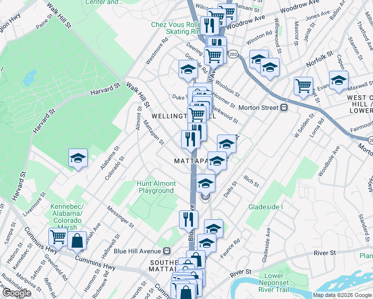 map of restaurants, bars, coffee shops, grocery stores, and more near in Boston