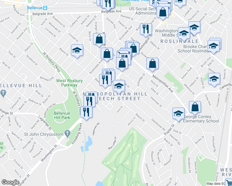 map of restaurants, bars, coffee shops, grocery stores, and more near in Boston