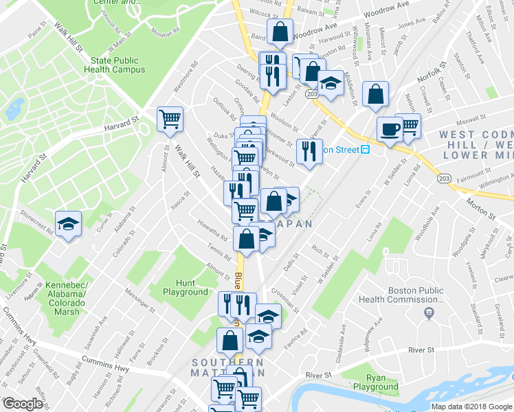 map of restaurants, bars, coffee shops, grocery stores, and more near 19 Wilmore Street in Boston