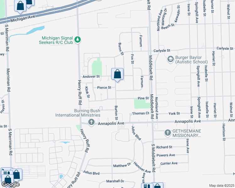 map of restaurants, bars, coffee shops, grocery stores, and more near 4147 Burton Street in Inkster