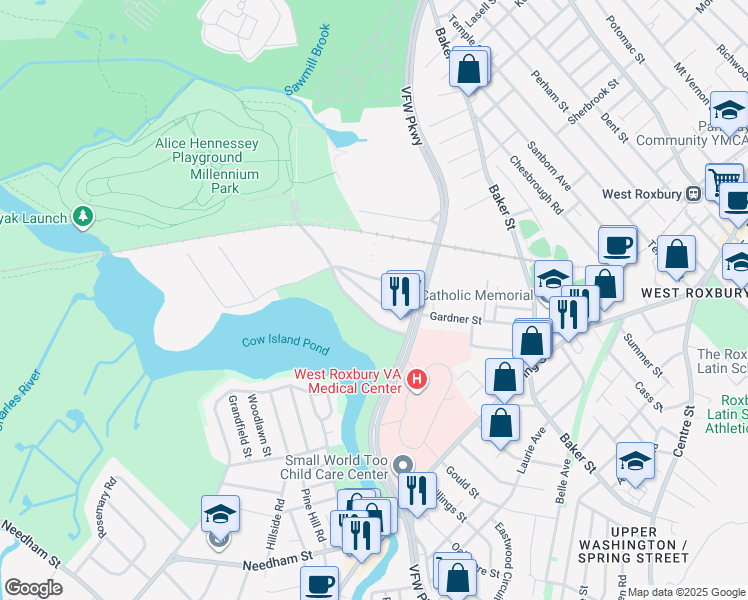 map of restaurants, bars, coffee shops, grocery stores, and more near in Boston