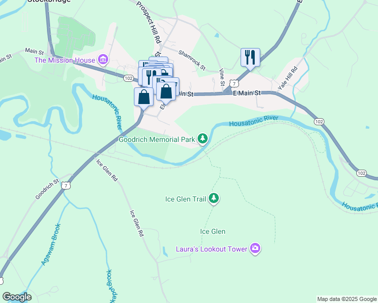 map of restaurants, bars, coffee shops, grocery stores, and more near 31 Park Street in Stockbridge