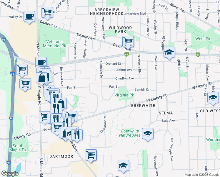 map of restaurants, bars, coffee shops, grocery stores, and more near 517 Glendale Circle in Ann Arbor