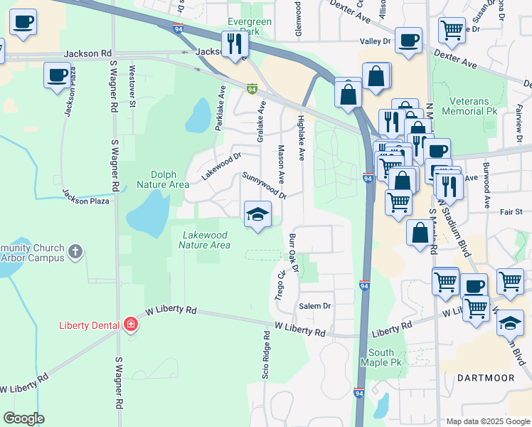 map of restaurants, bars, coffee shops, grocery stores, and more near 341 Gralake Avenue in Ann Arbor