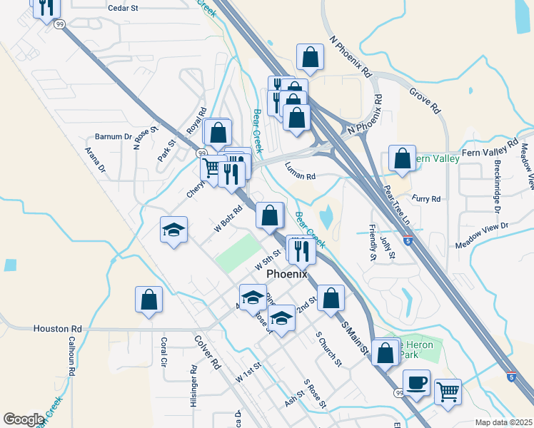 map of restaurants, bars, coffee shops, grocery stores, and more near 612 North Church Street in Phoenix